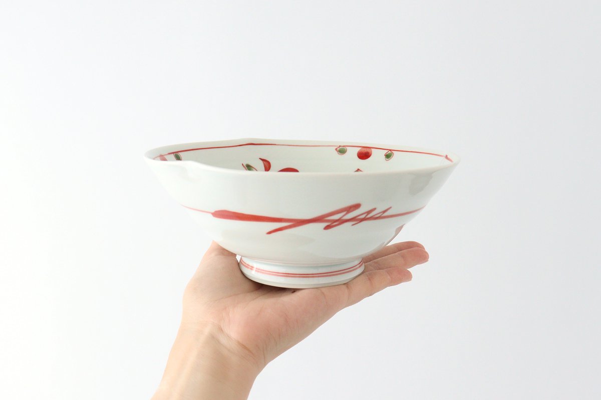 Banreki hand-painted multi-use bowl 18cm/7.1in Vermilion porcelain Hasami ware