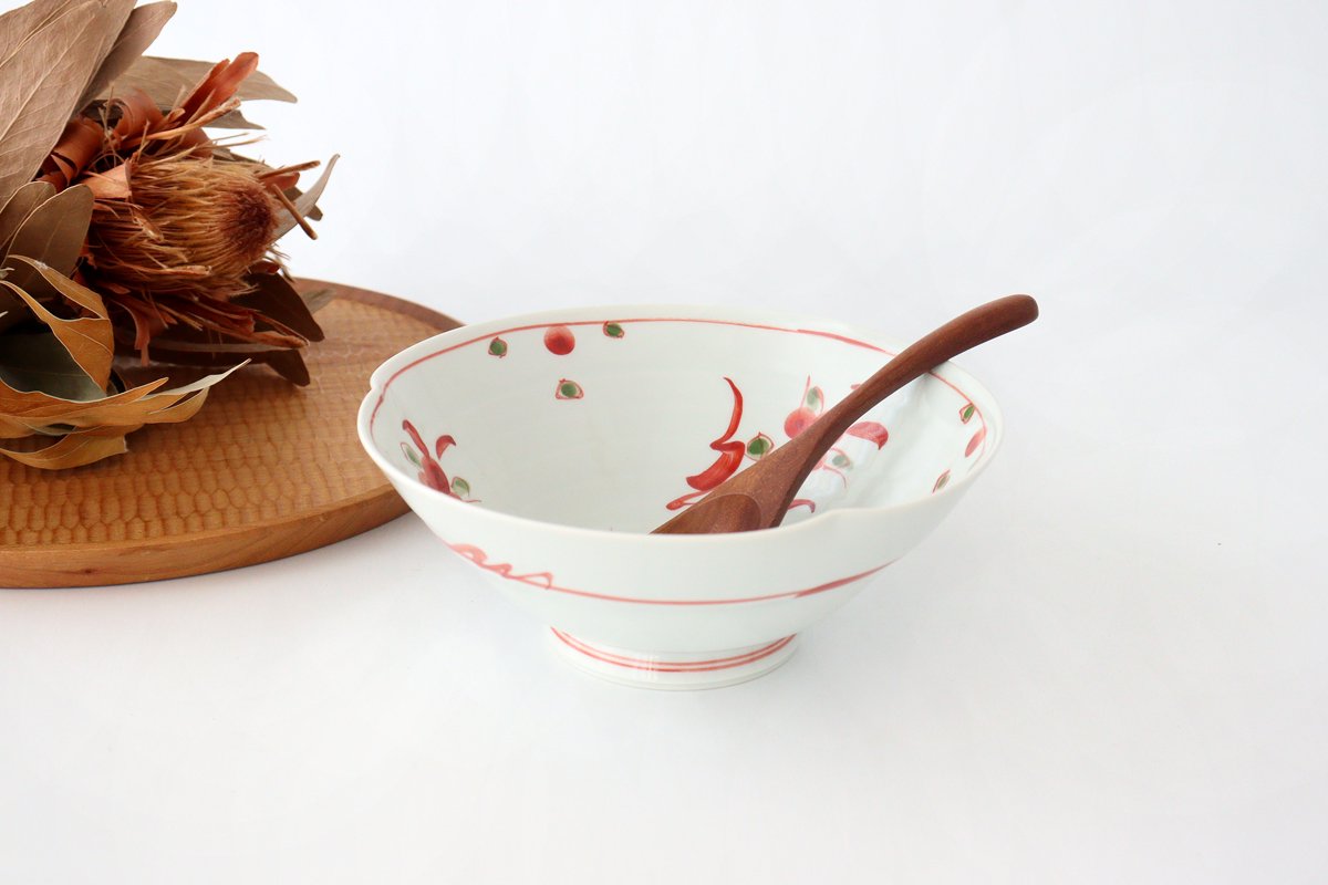 Banreki hand-painted multi-use bowl 18cm/7.1in Vermilion porcelain Hasami ware