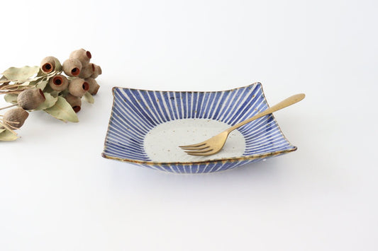 Fuchi square plate, porcelain, dyed jukusa, Hasami ware