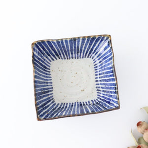 Square bowl, porcelain, dyed jukusa, Hasami ware