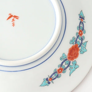 Japanese plate, colored picture, plum and chrysanthemum pattern, porcelain, Arita ware
