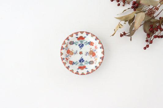 Small plate, colored painting, plum and chrysanthemum pattern, porcelain, Arita ware