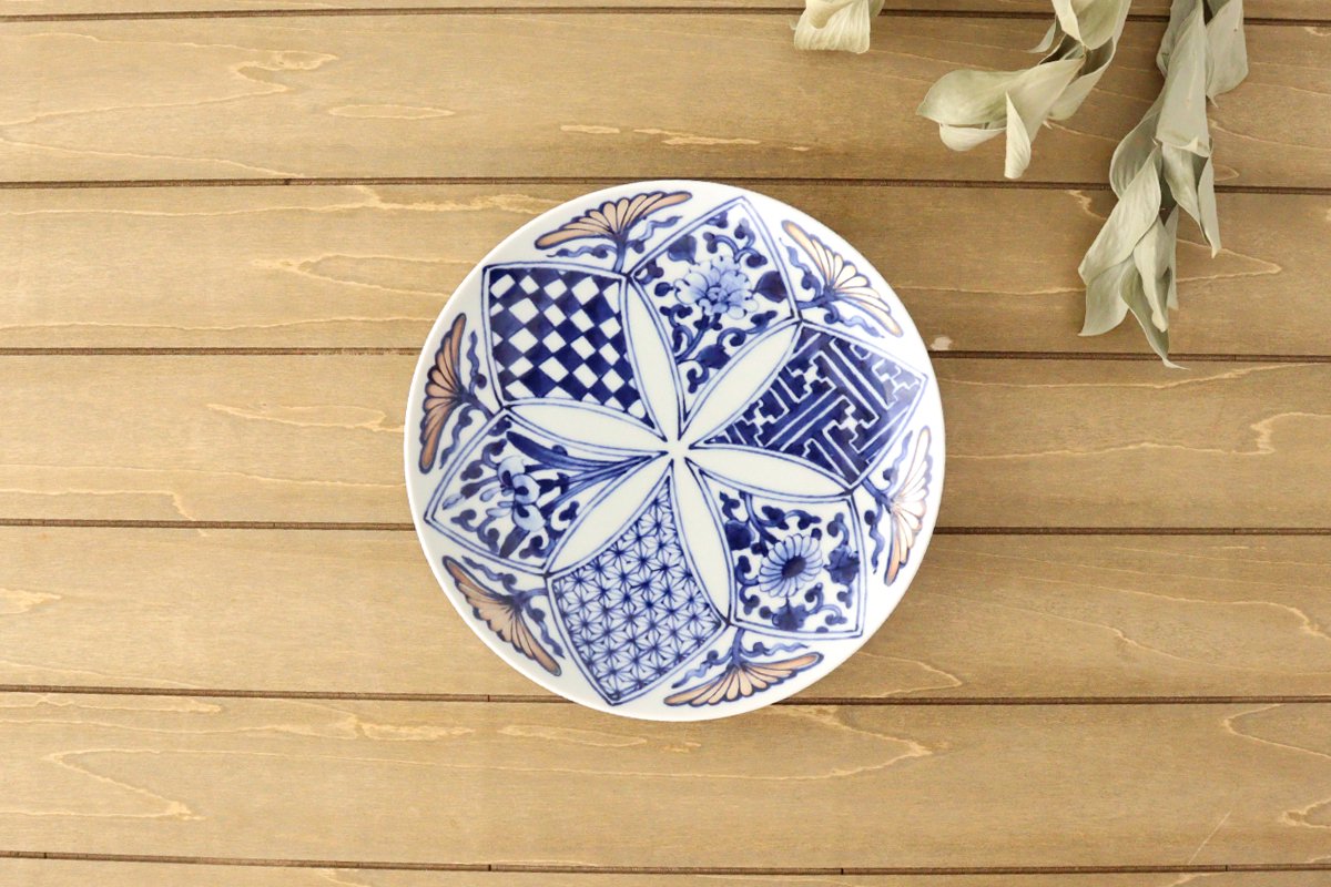 Plate 18.5cm Old dyed silver flower porcelain Rinkurou kiln Hasami ware