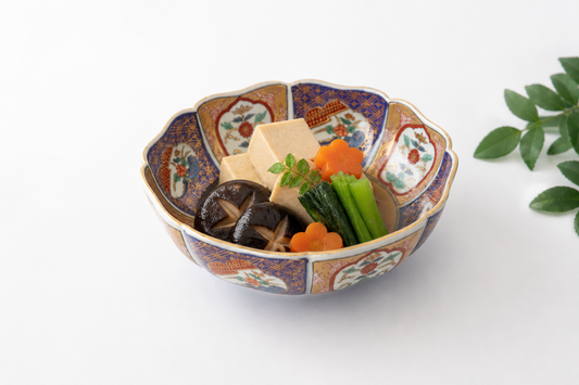 Rinkurou Kiln Deep Bowl Old Imari Flower Pattern | Serving Bowl Hasami Ware
