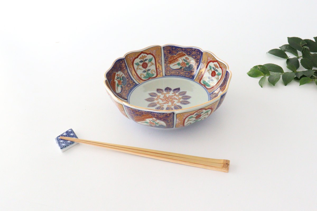 Rinkurou Kiln Deep Bowl Old Imari Flower Pattern | Serving Bowl Hasami Ware