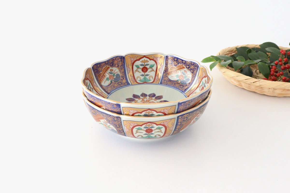 Rinkurou Kiln Deep Bowl Old Imari Flower Pattern | Serving Bowl Hasami Ware