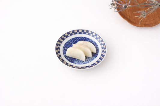 Rinkurou Kiln Round Sauce Plate Rabitt and Ichimatsu Pattern 10.5cm/4.1in | Hasami Ware