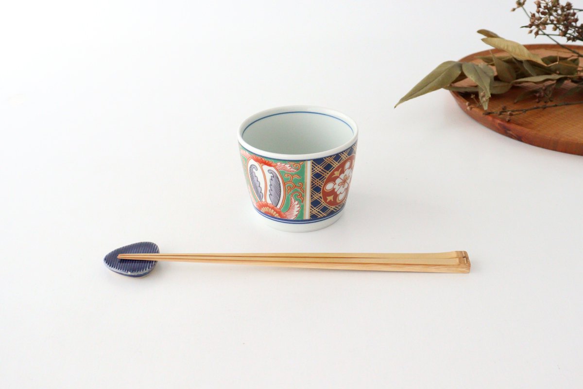 Rinkurou Kiln Soba Choko Old Imari Blue and Gold Flower | Free Cup Hasami Ware