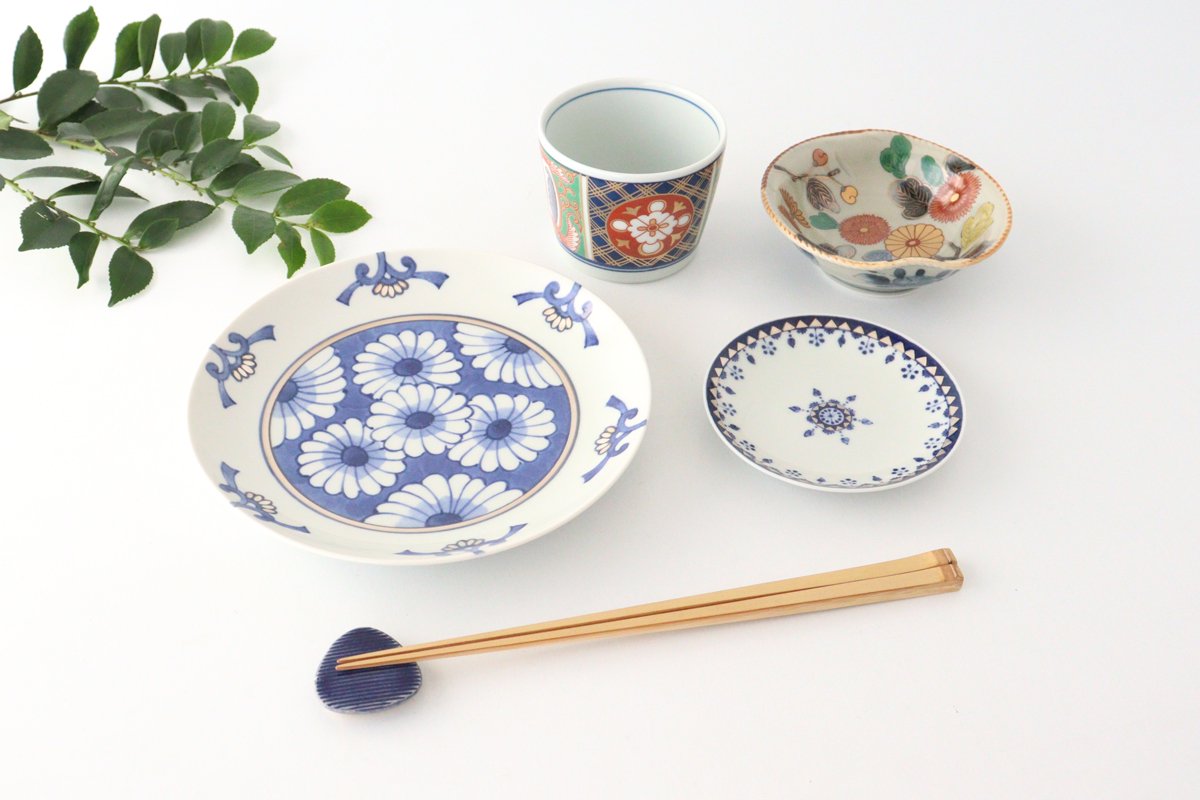 Rinkurou Kiln Soba Choko Old Imari Blue and Gold Flower | Free Cup Hasami Ware