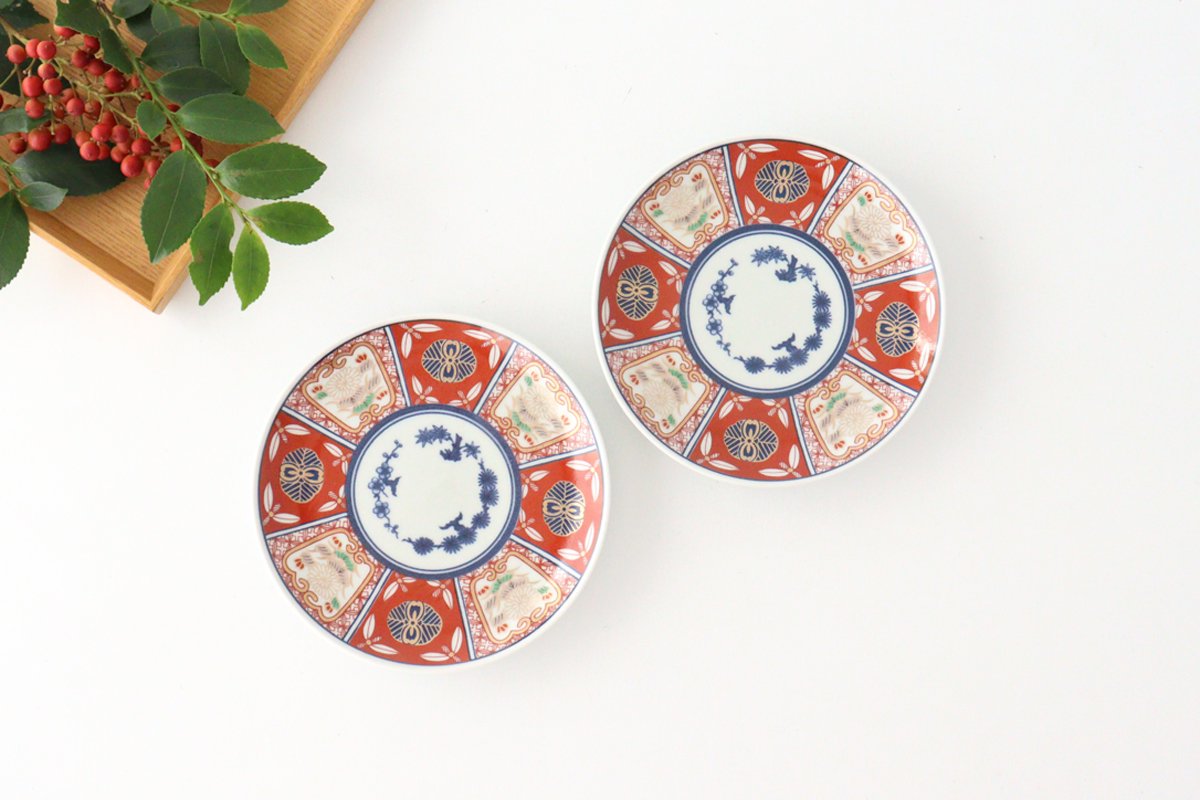 Rinkurou Kiln Small Round Plate Old Imari Style Flower Pattern 12cm/4.7in | Hasami Ware