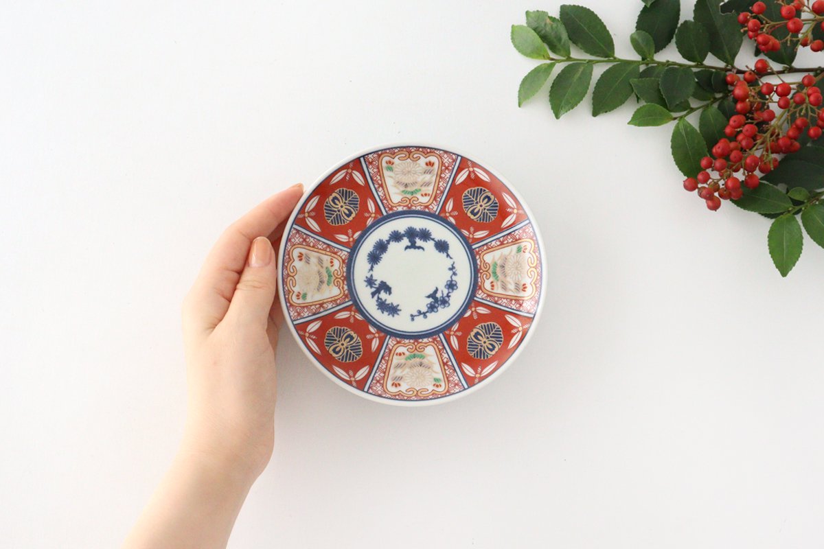 Rinkurou Kiln Small Round Plate Old Imari Style Flower Pattern 12cm/4.7in | Hasami Ware