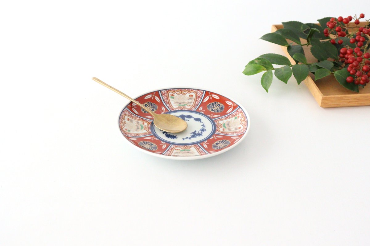 Rinkurou Kiln Small Round Plate Old Imari Style Flower Pattern 12cm/4.7in | Hasami Ware