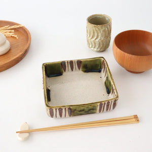 Square bowl medium Oribe pottery Kitagama Kasen Hiroshige Kato Seto ware