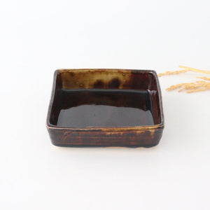 Square bowl, medium old Seto pottery, Kitagama Kasen, Hiroshige Kato, Seto ware