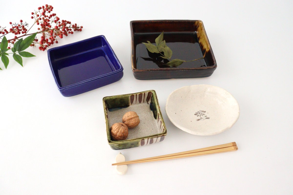 Kitagama Kasen Hiroshige Kato Small Square Bowl Oribe | Kobachi Seto Ware