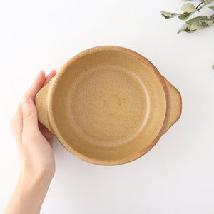 Round gratin, large, light brown, heat-resistant pottery, Mino ware