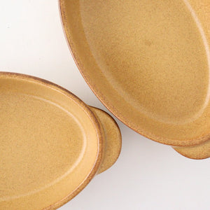 Oval gratin, large, light brown, heat-resistant pottery, Mino ware