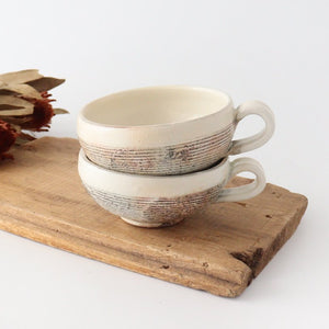 Fuchiara horizontal carving handmade soup cup round pottery Furuya Seisho