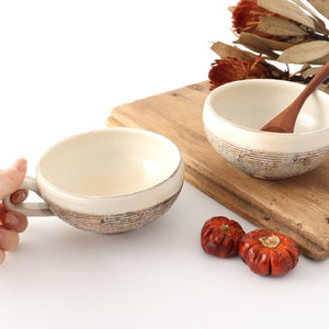 Fuchiara horizontal carving handmade soup cup round pottery Furuya Seisho