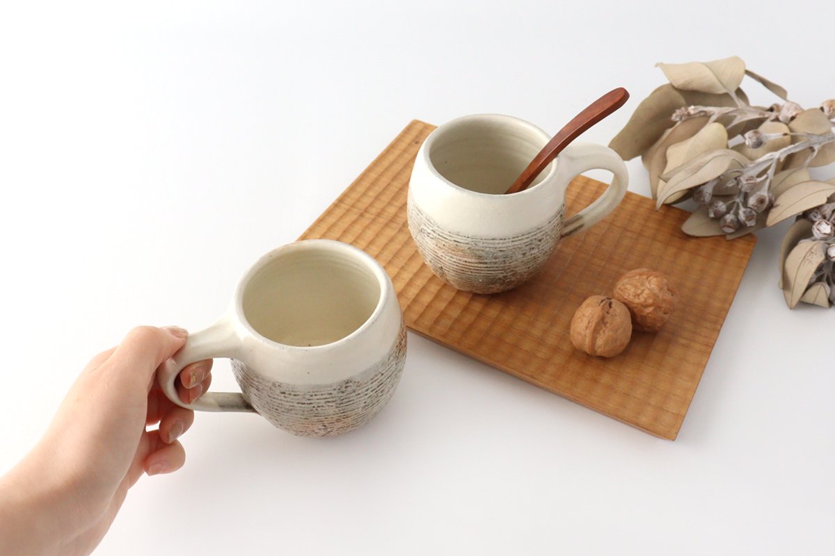 Fuchiara horizontal carving egg mug pottery Furuya Pottery