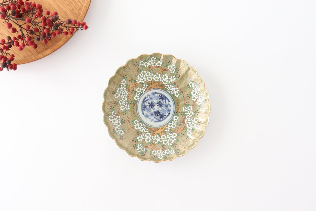 Rinkurou Kiln Round Plate Old Imari Sakura Tree Pattern 15cm/5.9in | Hasami Ware