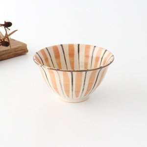 Rice bowl, orange, pottery, straw hand, Mino ware