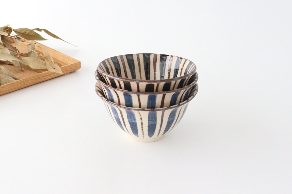 Rice bowl blue pottery straw hand Mino ware