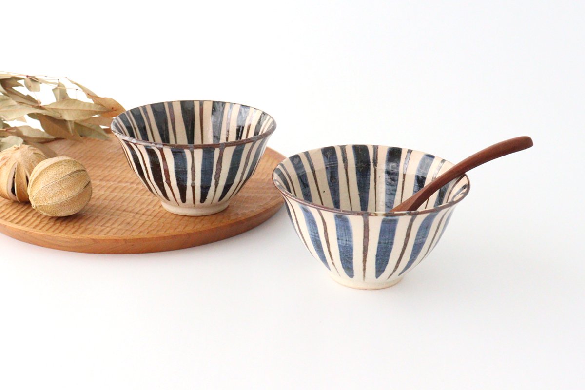 Rice bowl blue pottery straw hand Mino ware