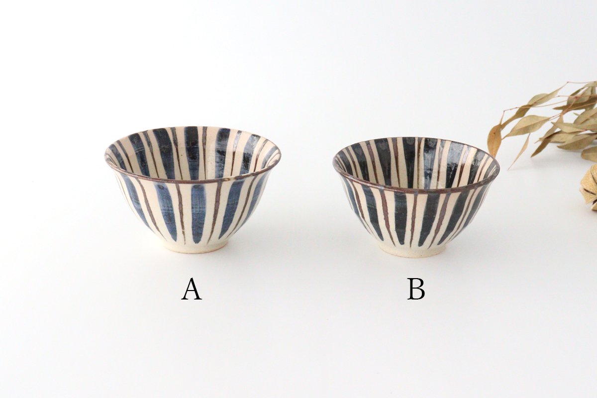 Rice bowl blue pottery straw hand Mino ware
