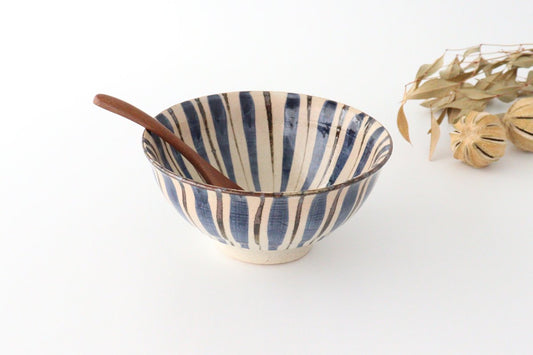 Bowl Blue Ceramic Straw Hand Mino Ware