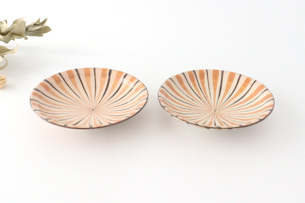 Flat Bowl Stripes Orange 18cm/7.1in | Serving Bowl Mino Ware