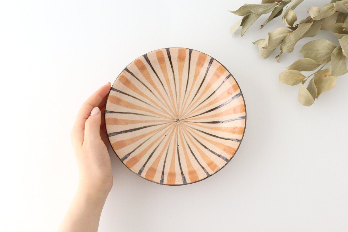 Flat Bowl Stripes Orange 18cm/7.1in | Serving Bowl Mino Ware