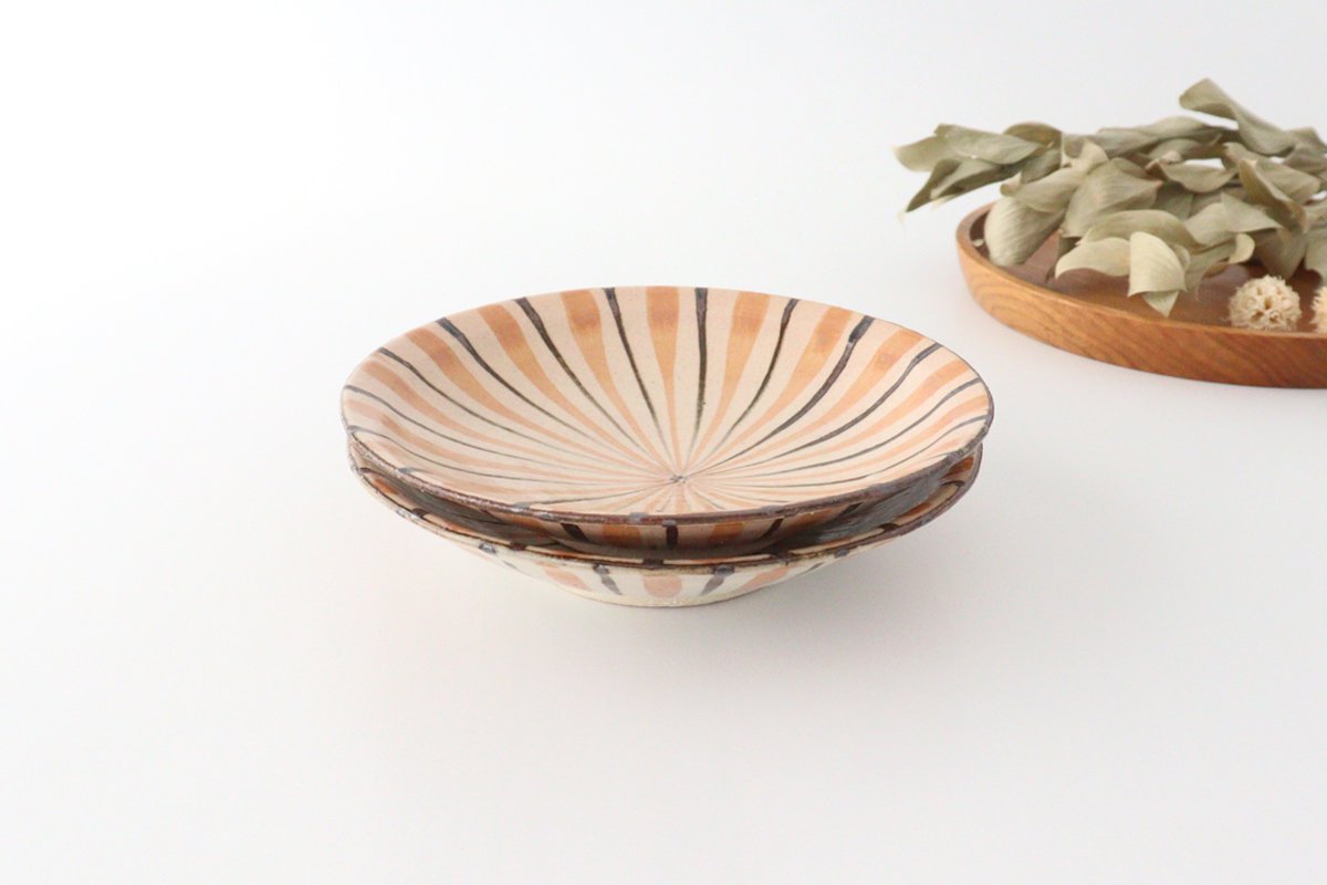 Flat Bowl Stripes Orange 18cm/7.1in | Serving Bowl Mino Ware