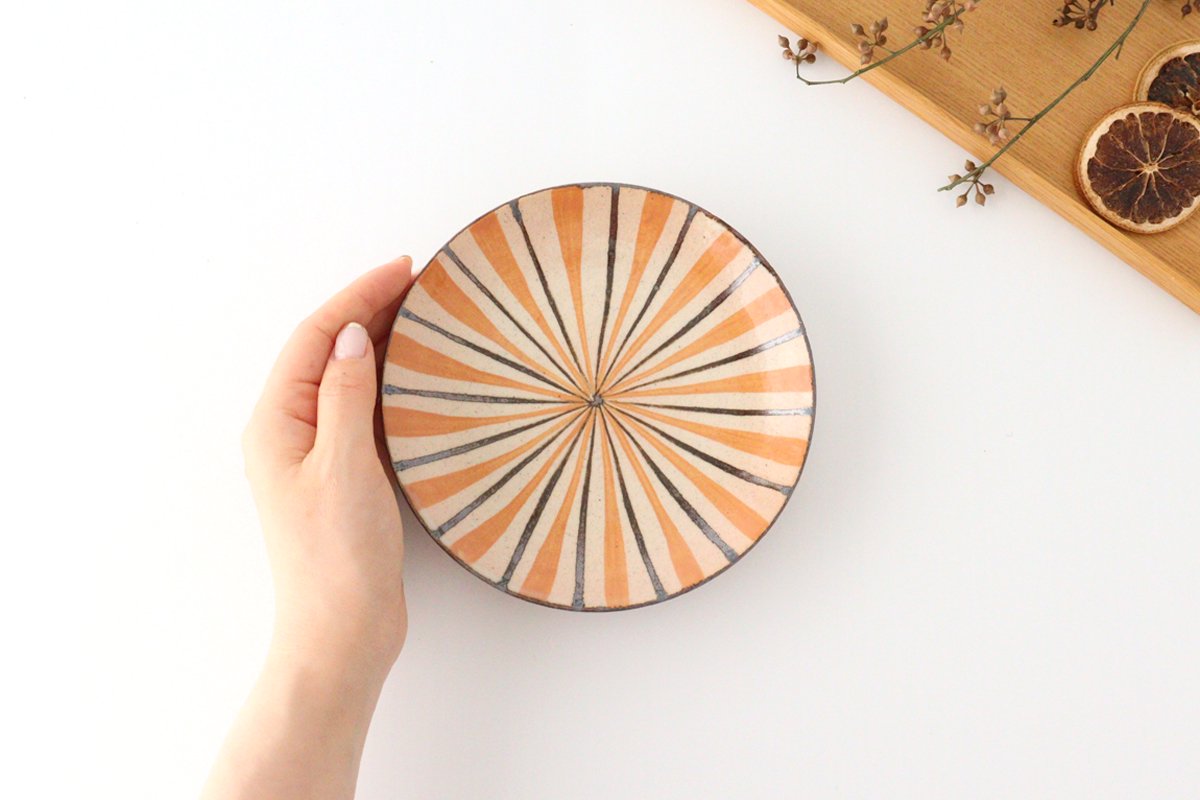 15cm/5.9in Round Plate Orange Pottery Straw Hand Mino Ware