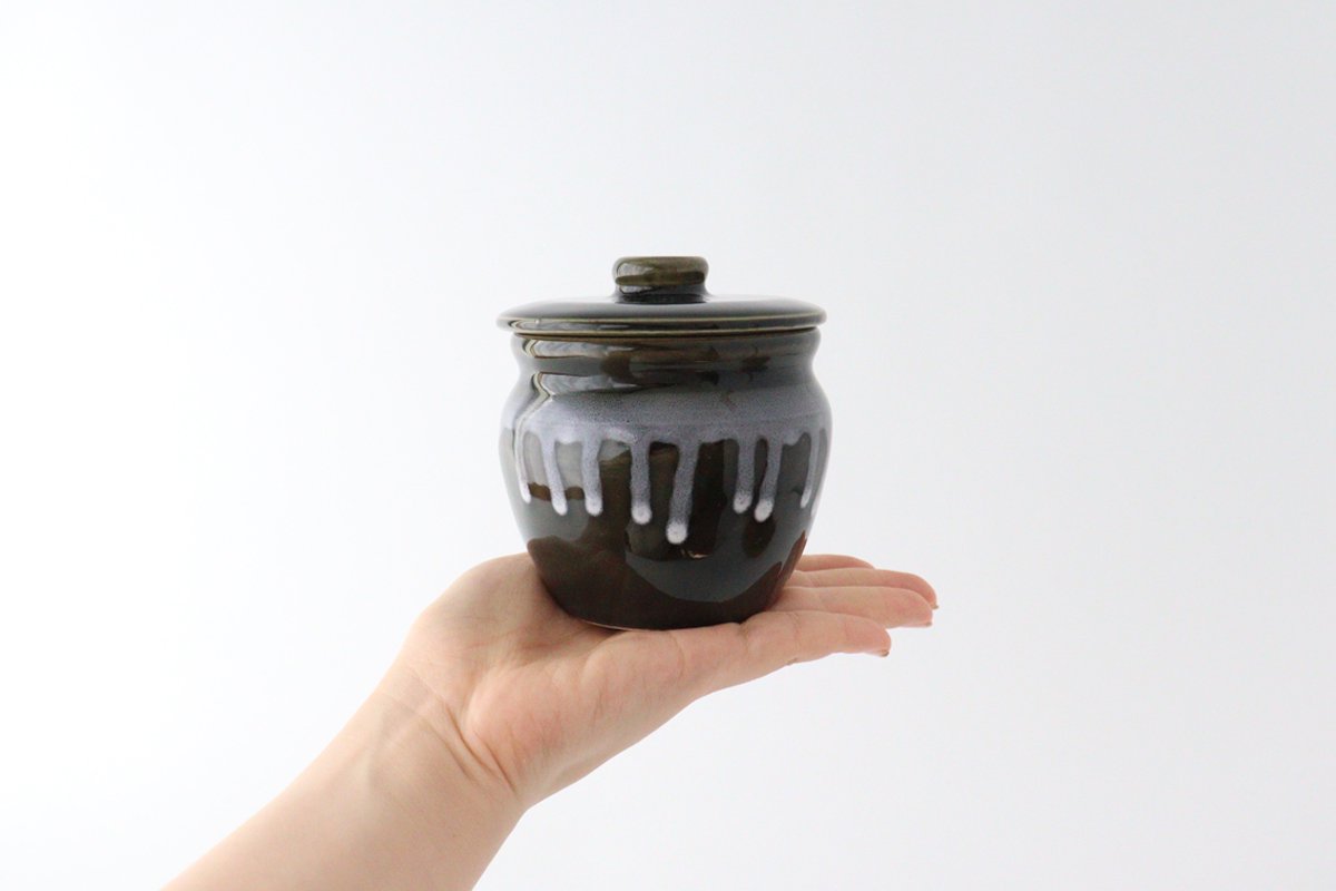 Small pot green pottery Mino ware