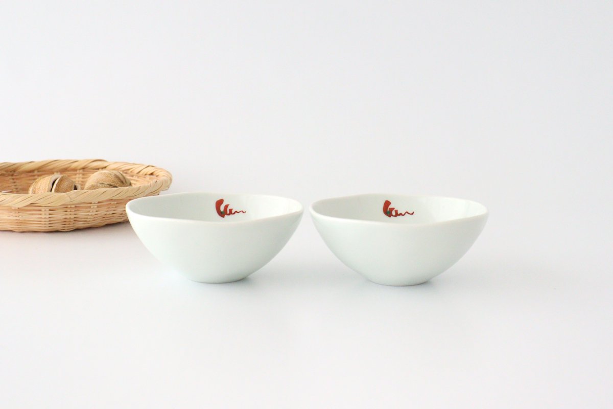 Small round bowl, colored picture Hisago, porcelain, Hasami ware