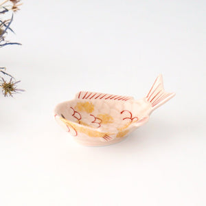 Sea bream-shaped Small Plate Pink and Gold｜Arita Ware