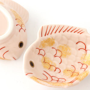 Sea bream-shaped Small Plate Pink and Gold｜Arita Ware