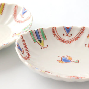 Ginshu Kiln Oval Chrysanthemum-shaped Small Plate Circle Bird | Kutani Ware