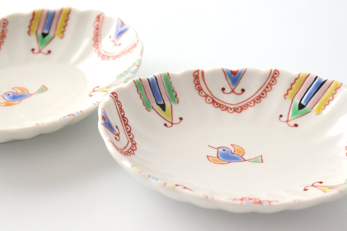 Ginshu Kiln Oval Chrysanthemum-shaped Small Plate Circle Bird | Kutani Ware