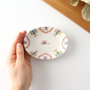 Ginshu Kiln Oval Chrysanthemum-shaped Small Plate Circle Bird | Kutani Ware