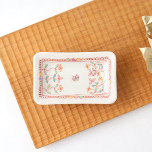 Ginshu Kiln Long Square Small Plate Flower and Butterfly  | Kutani Ware