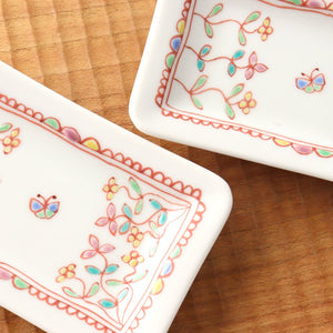 Ginshu Kiln Long Square Small Plate Flower and Butterfly  | Kutani Ware