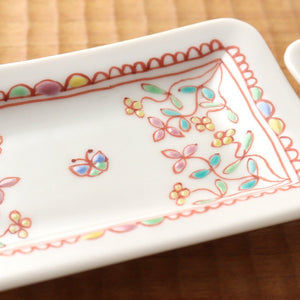 Ginshu Kiln Long Square Small Plate Flower and Butterfly  | Kutani Ware