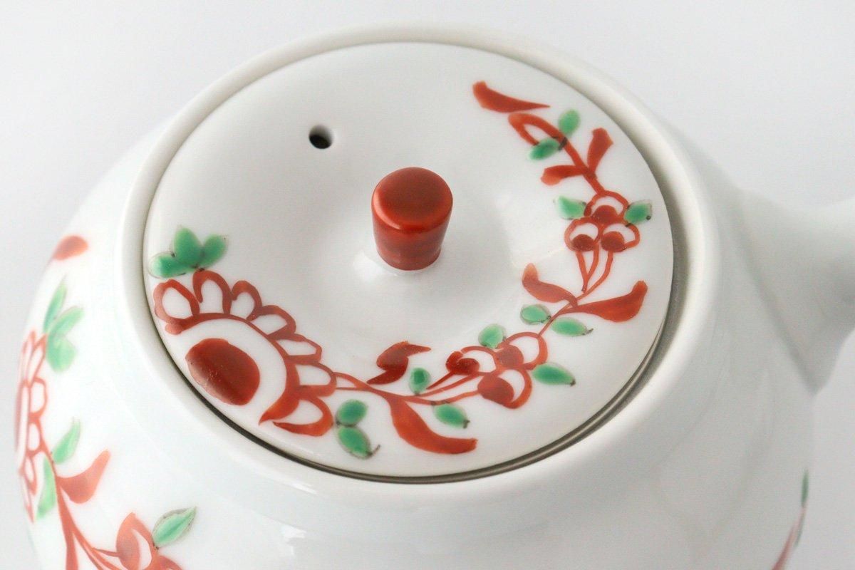 Japanese Teapot Banreki Hand-painted Vermilion | Kyusu Hasami Ware