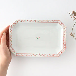 Octagonal Plate Red Arabesque | Hasami Ware