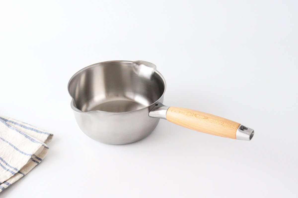 aikata/Yoshikawa Double-Spouted Stainless Steel Milk Pan 16cm