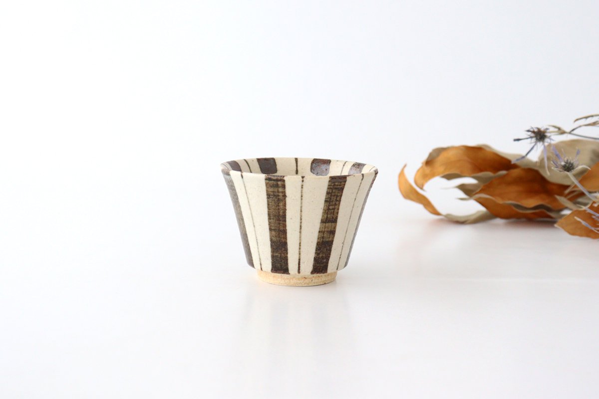 Soba Choko Tokusa Brown Stripes | Free Cup Mino Ware