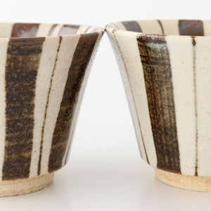 Soba Choko Tokusa Brown Stripes | Free Cup Mino Ware