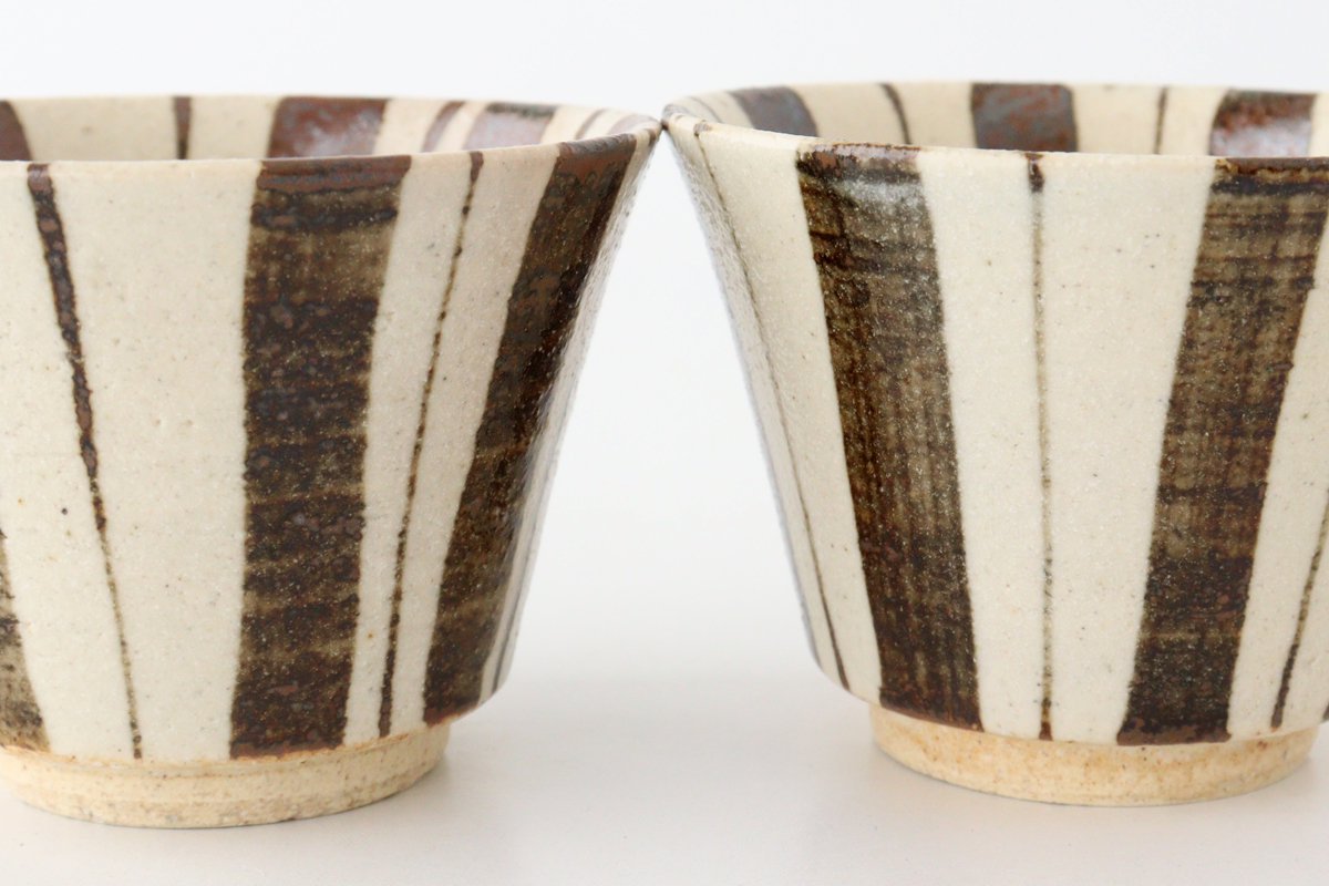 Soba Choko Tokusa Brown Stripes | Free Cup Mino Ware